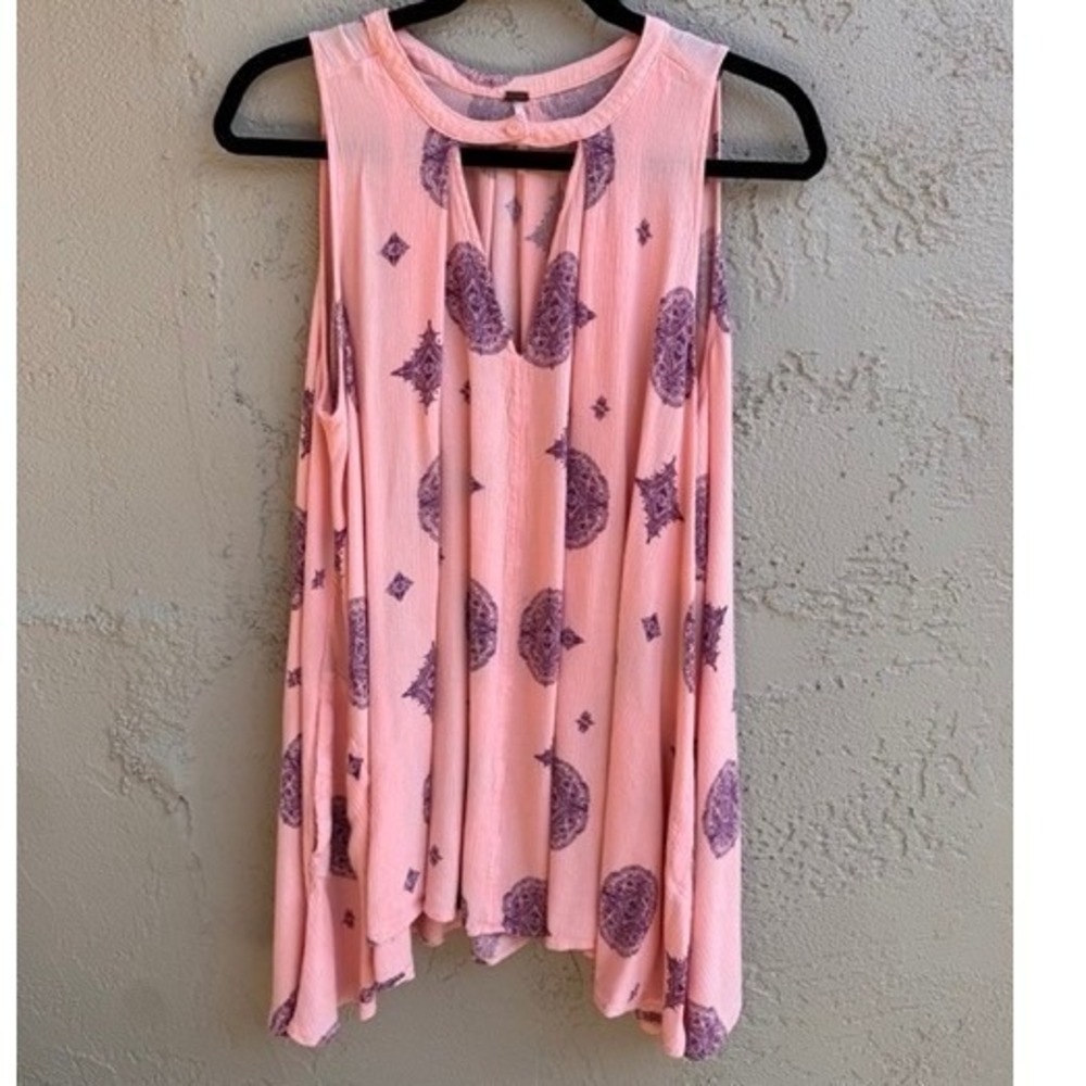 Free People Womens Pink Oversized Medallion Sleeveless Top SMALL Boho Festival